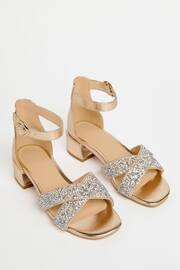 Lipsy Gold Low Block Heel Occasion Sandal - Image 1 of 4