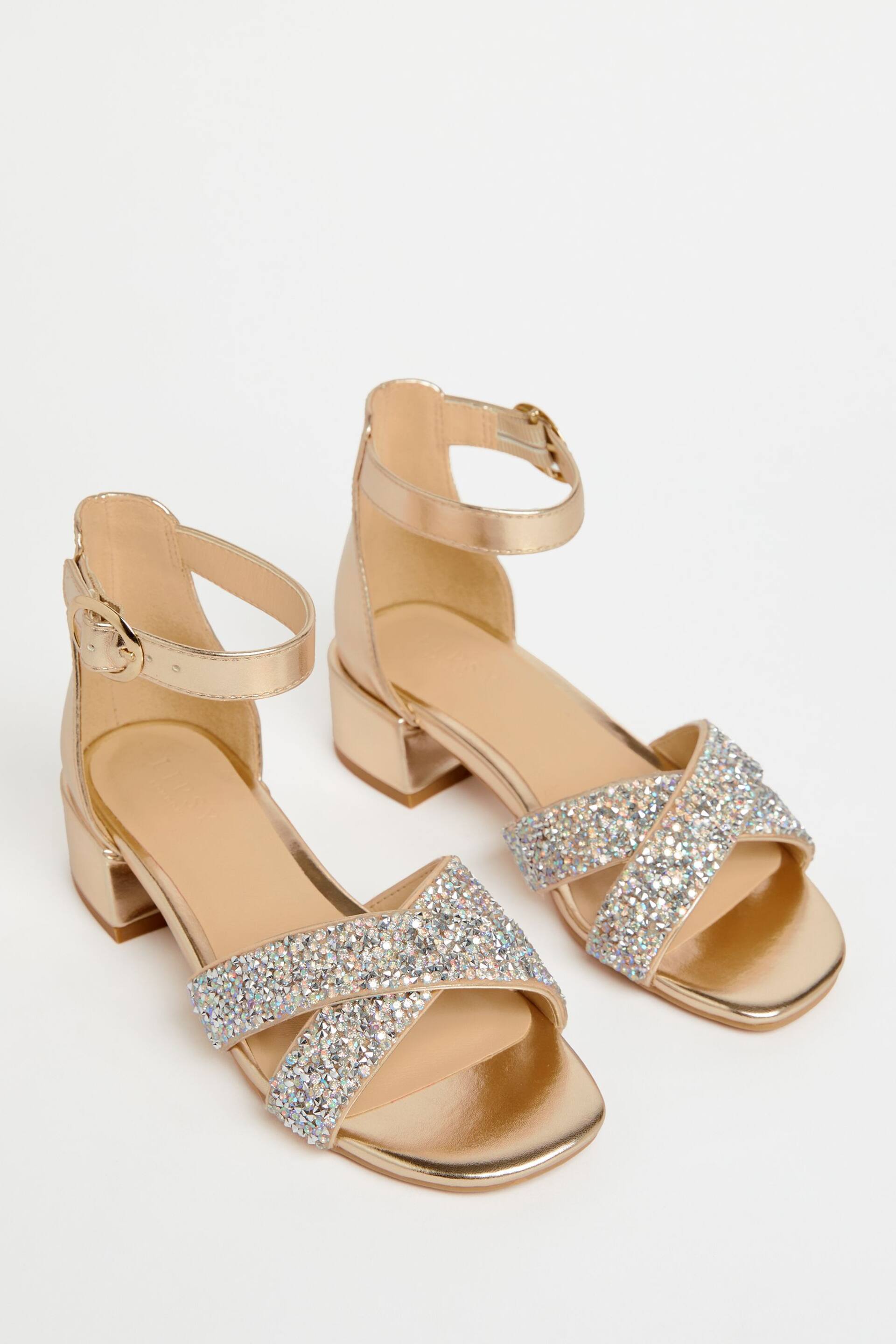 Lipsy Gold Low Block Heel Occasion Sandal - Image 1 of 4