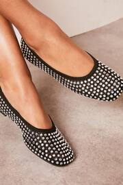 Lipsy Black Flat Mesh Embellished Diamante Ballet Pump - Image 1 of 4