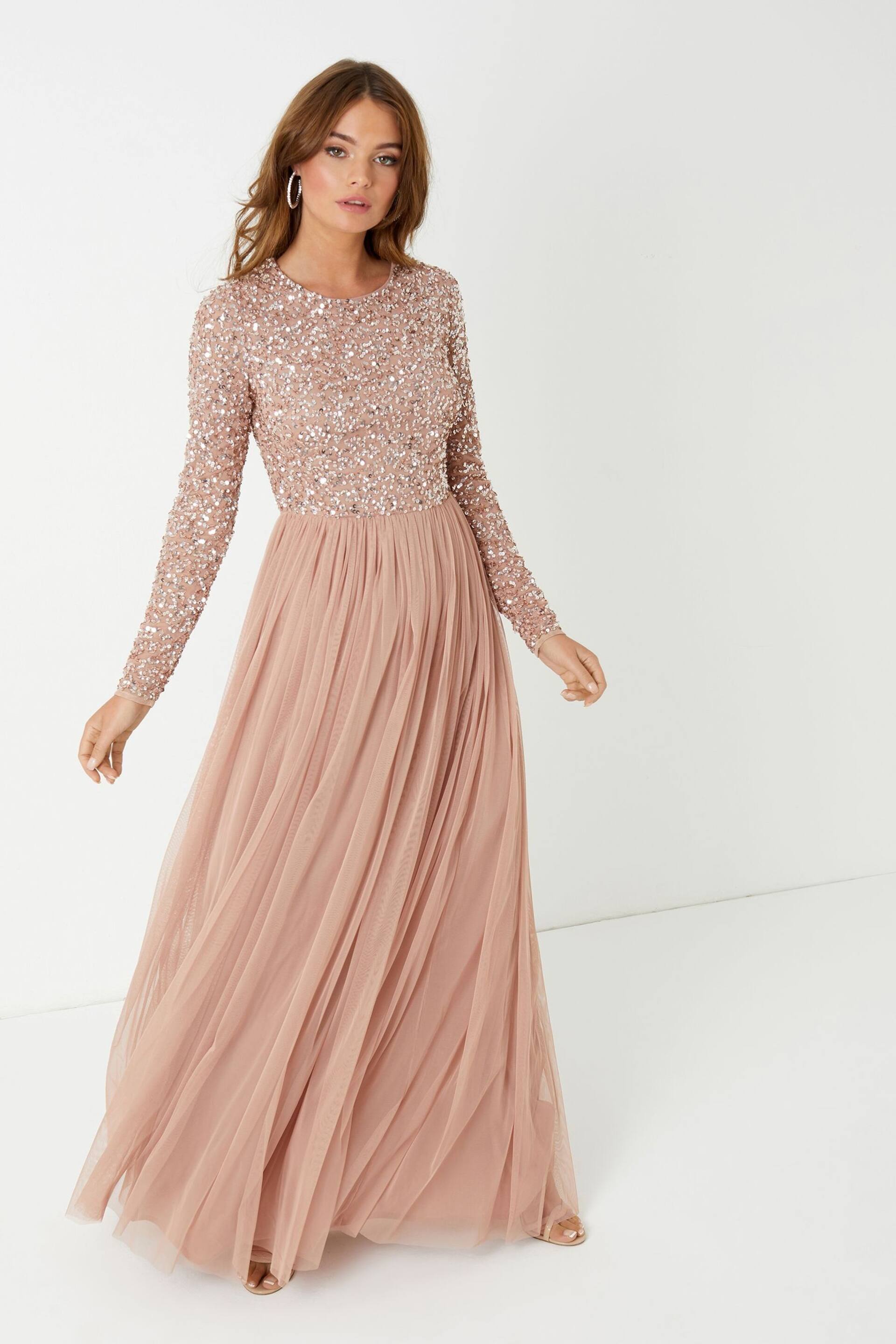 Maya Pink Embellished Long Sleeve Maxi Dress - Image 1 of 5