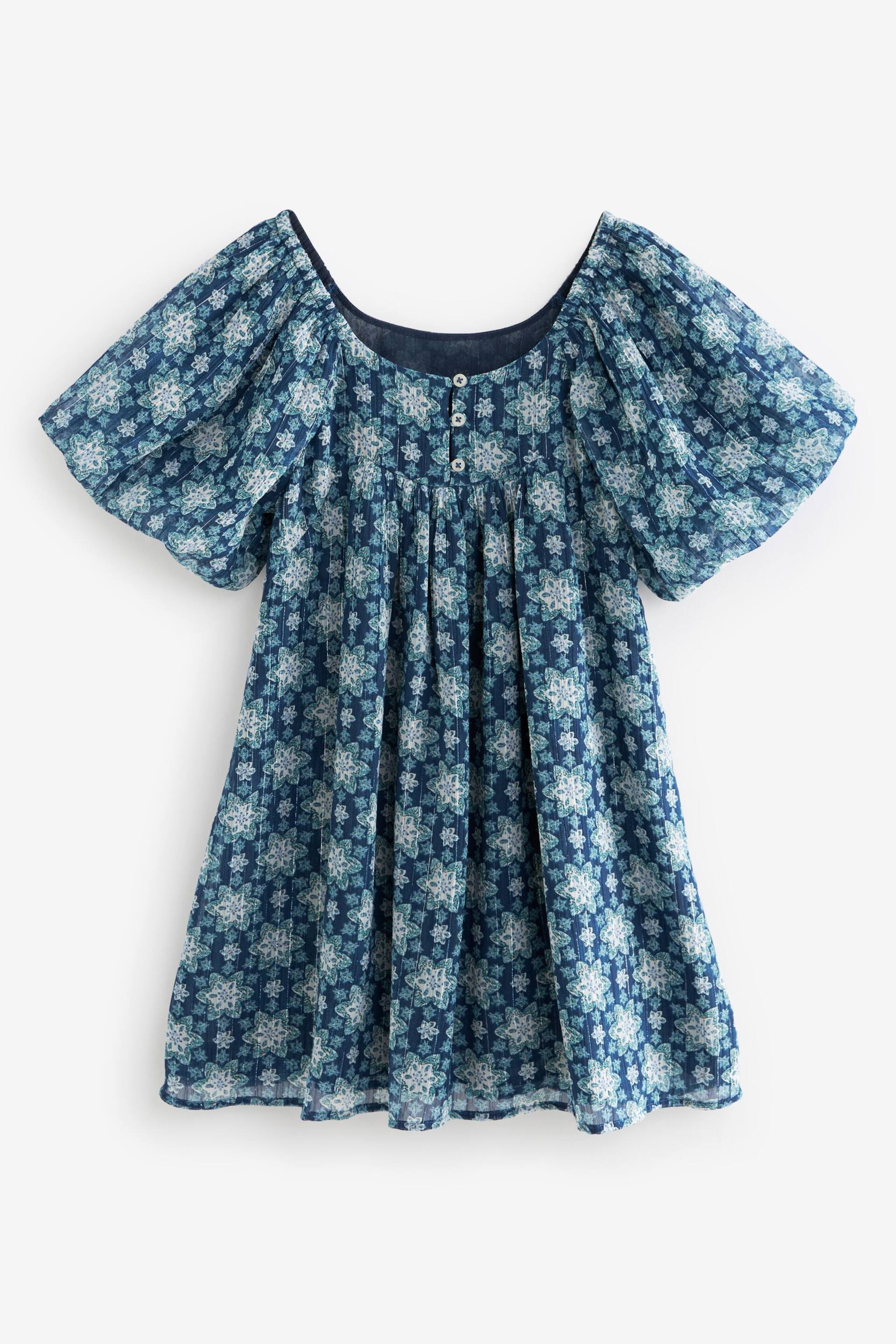 Blue Printed Puff Sleeve Dress (3-16yrs) - Image 10 of 10