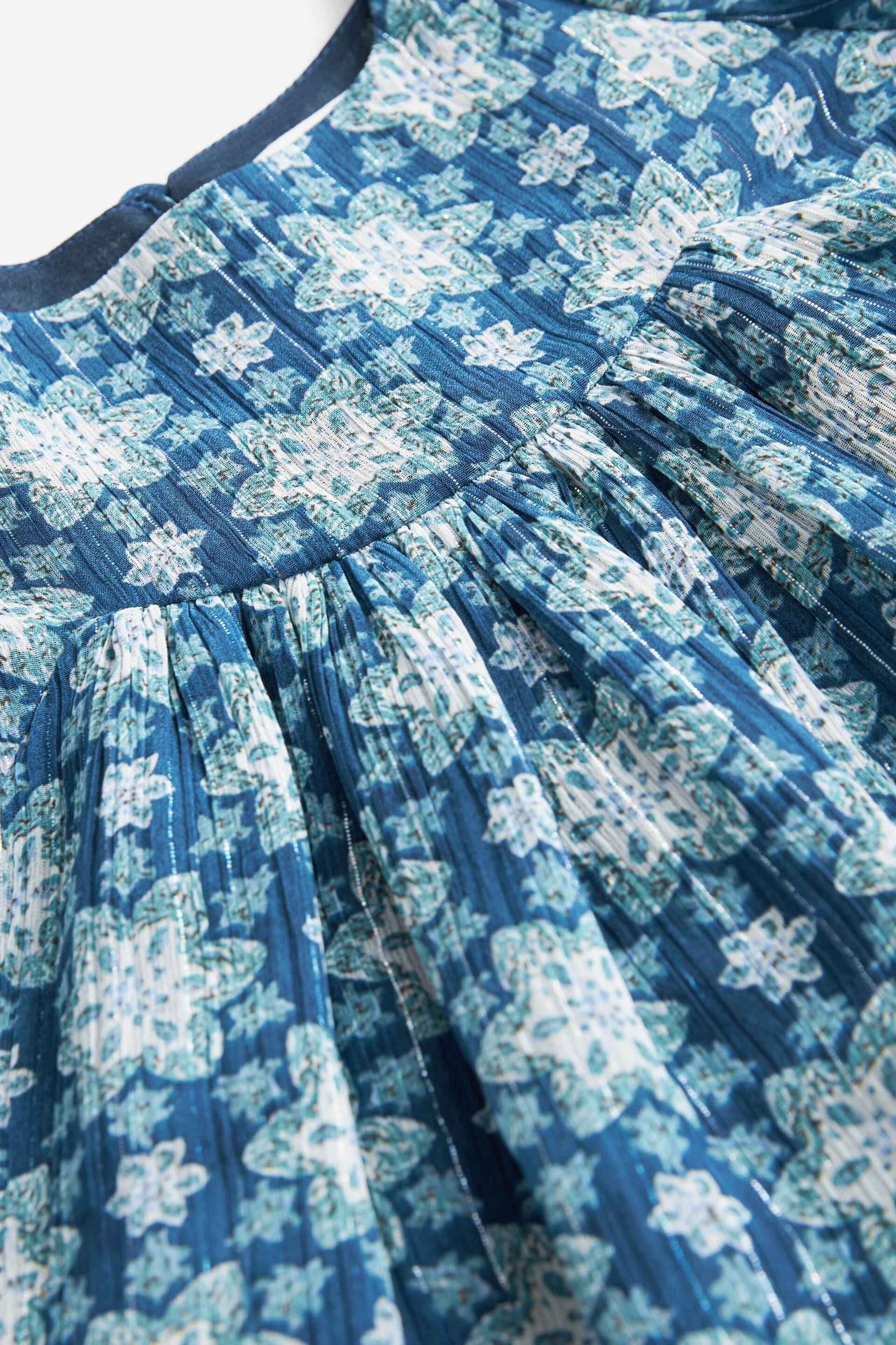 Blue Printed Puff Sleeve Dress (3-16yrs) - Image 8 of 10