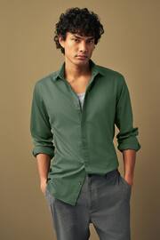 Dark Green Slim Fit Washed Textured Cotton Shirt - Image 2 of 6
