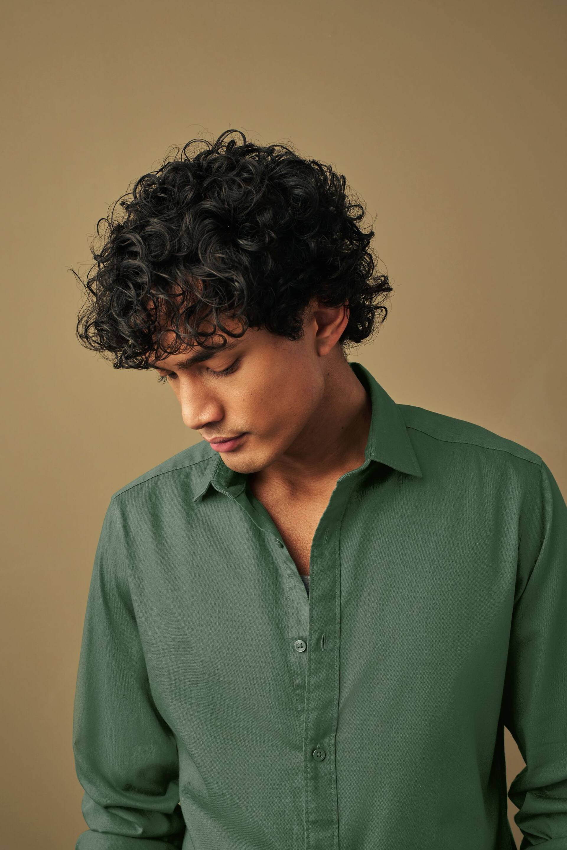 Dark Green Slim Fit Washed Textured Cotton Shirt - Image 4 of 6
