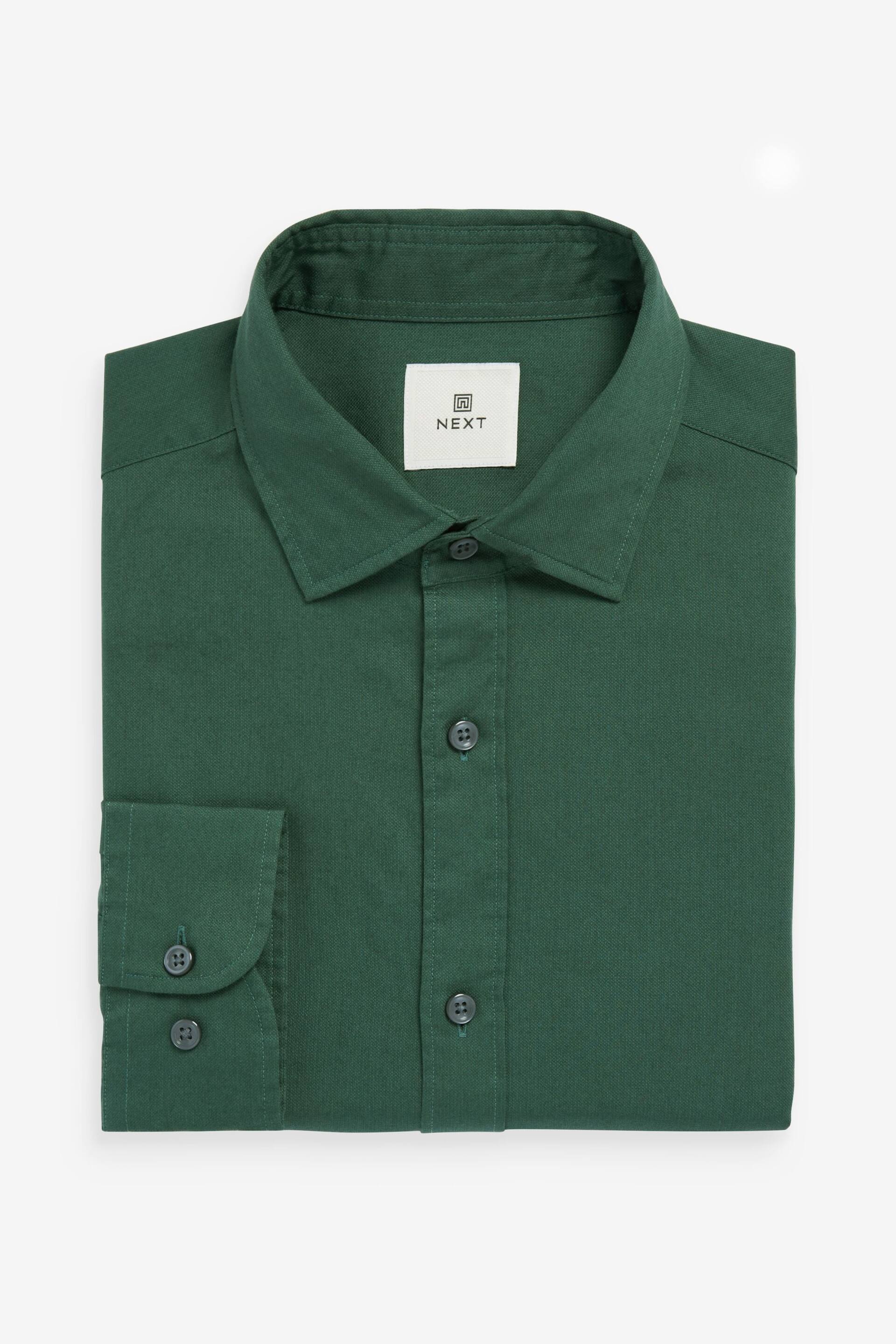 Dark Green Slim Fit Washed Textured Cotton Shirt - Image 5 of 6