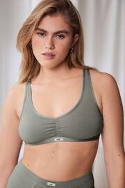 self. Light Grey Cotton Scoop Neck Crop Bra - Image 1 of 6