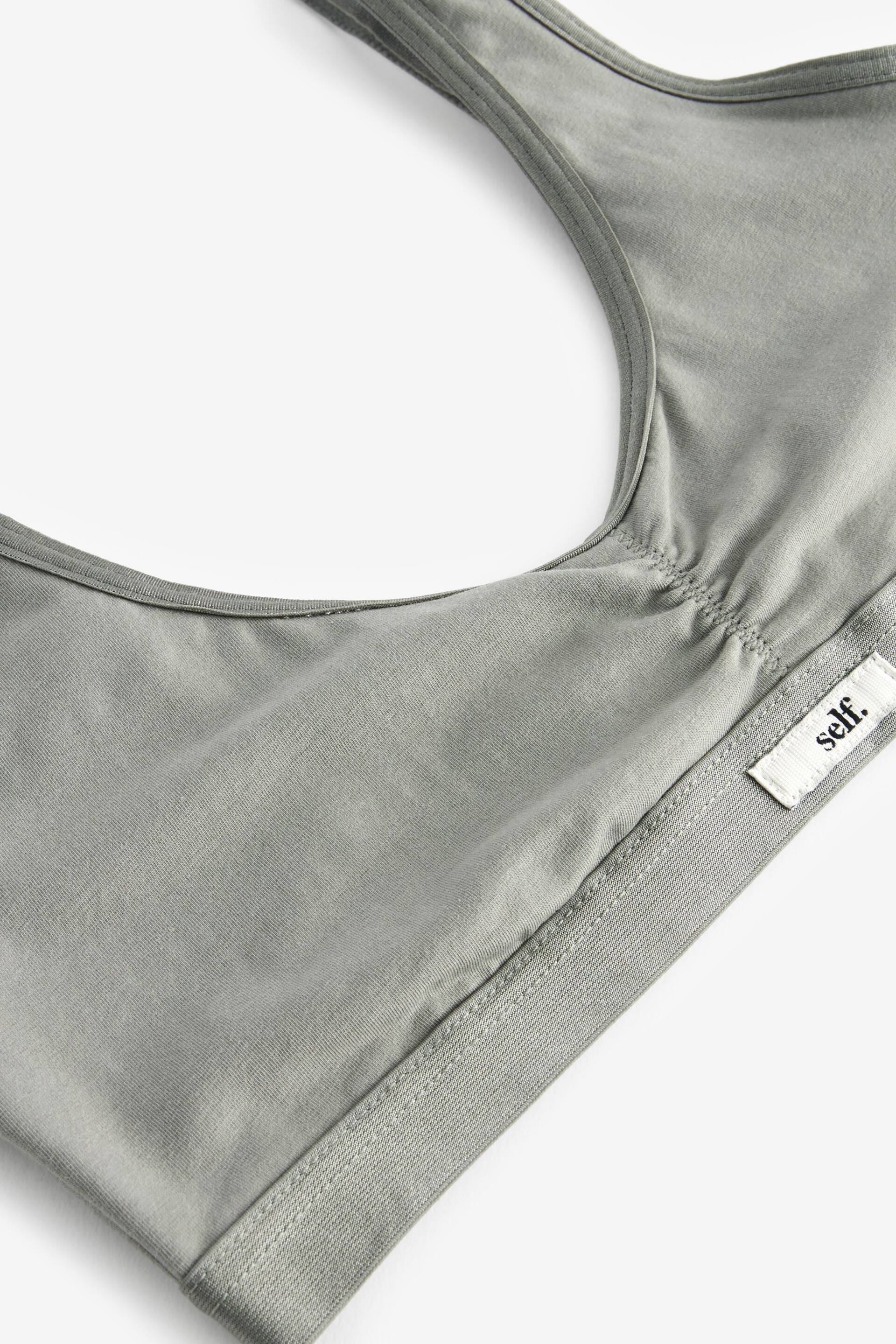 self. Light Grey Cotton Scoop Neck Crop Bra - Image 6 of 6