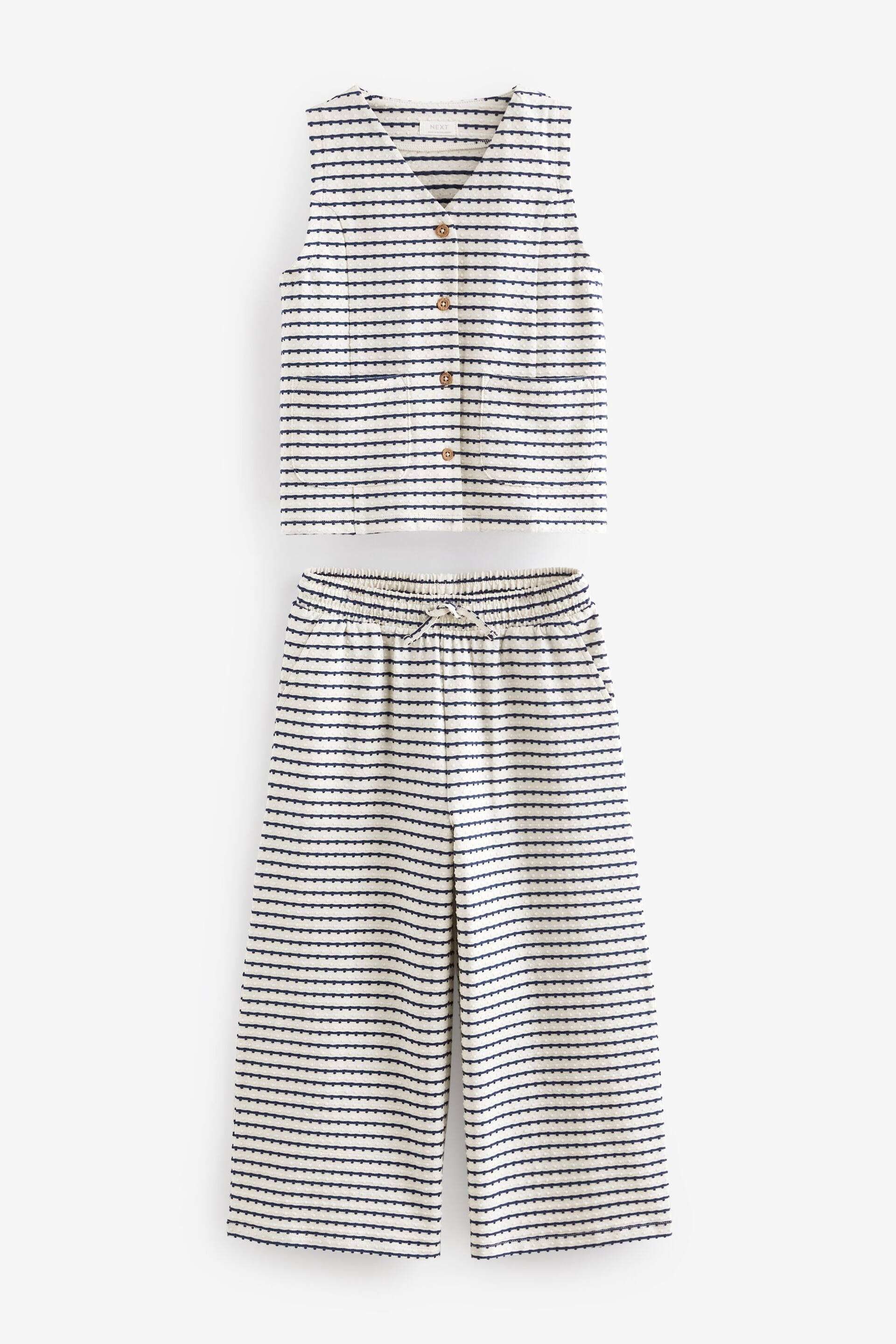 Cream Mono Stripe Textured Top And Trousers Set (3-16yrs) - Image 4 of 6