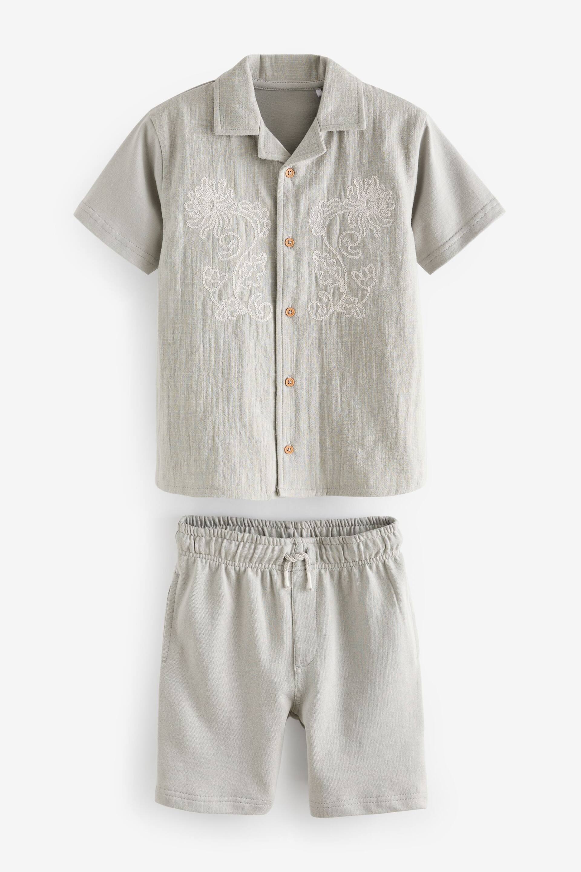 Grey Embroidered Jersey Shirt and Shorts Set (3-16yrs) - Image 1 of 3