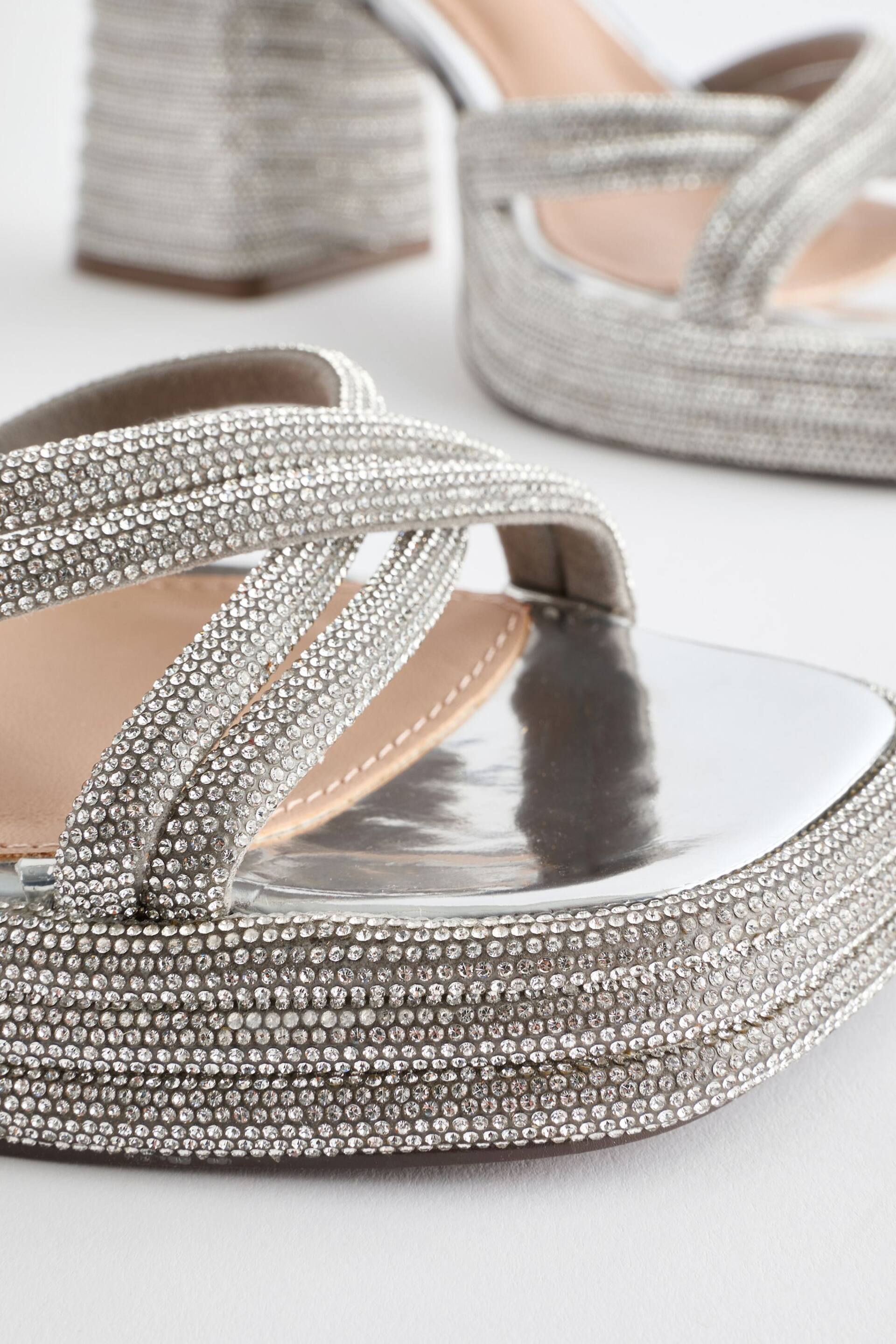 Silver Forever Comfort® Jewel Bling Platform Heels - Image 8 of 10