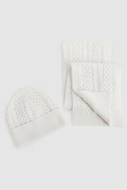 Reiss Ecru Heath Junior Knitted Scarf and Beanie Hat Set - Image 1 of 5