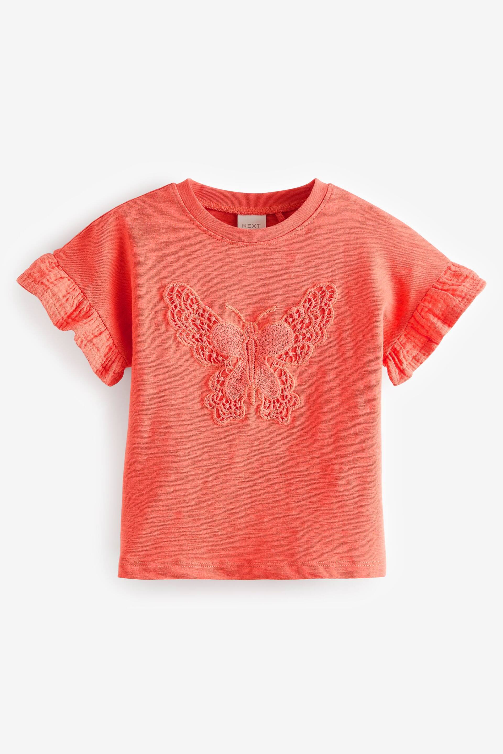 Coral Pink Crochet Butterfly T-Shirt (3mths-7yrs) - Image 5 of 7