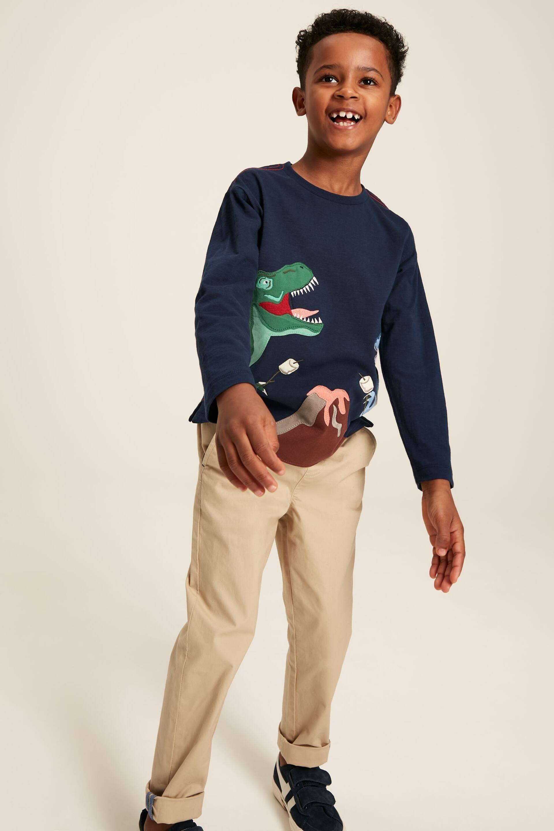 Joules Dylan Navy Long Sleeve Dinosaur T-Shirt - Image 3 of 11