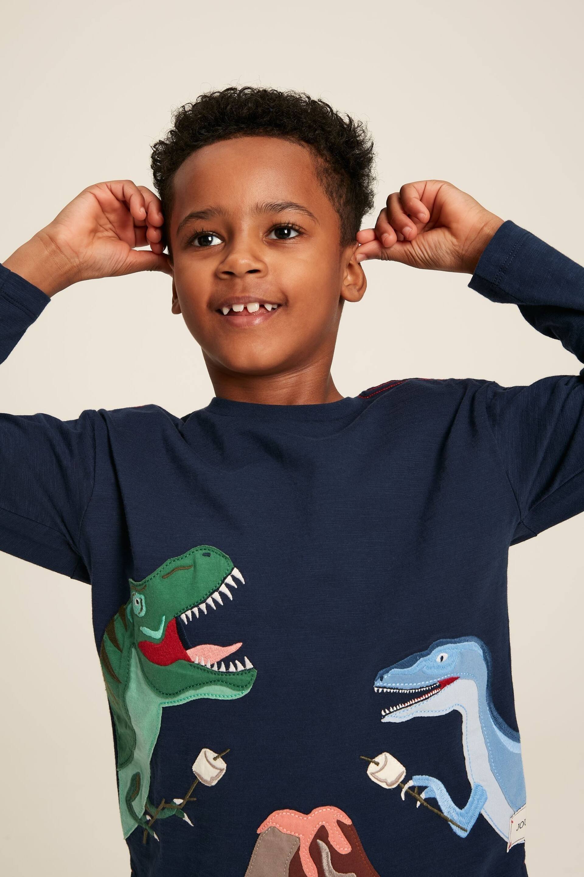 Joules Dylan Navy Long Sleeve Dinosaur T-Shirt - Image 4 of 11