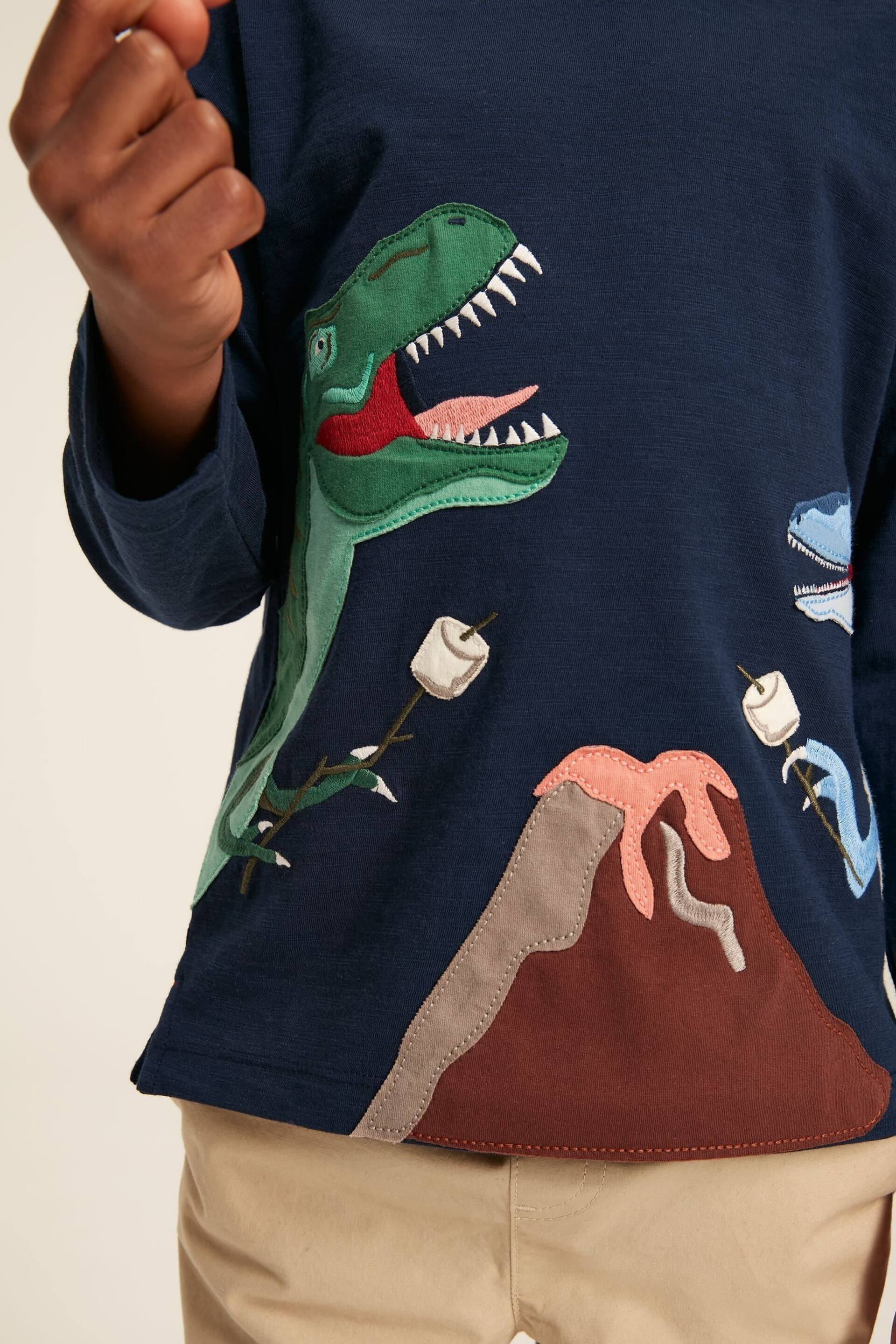 Joules Dylan Navy Long Sleeve Dinosaur T-Shirt - Image 5 of 11