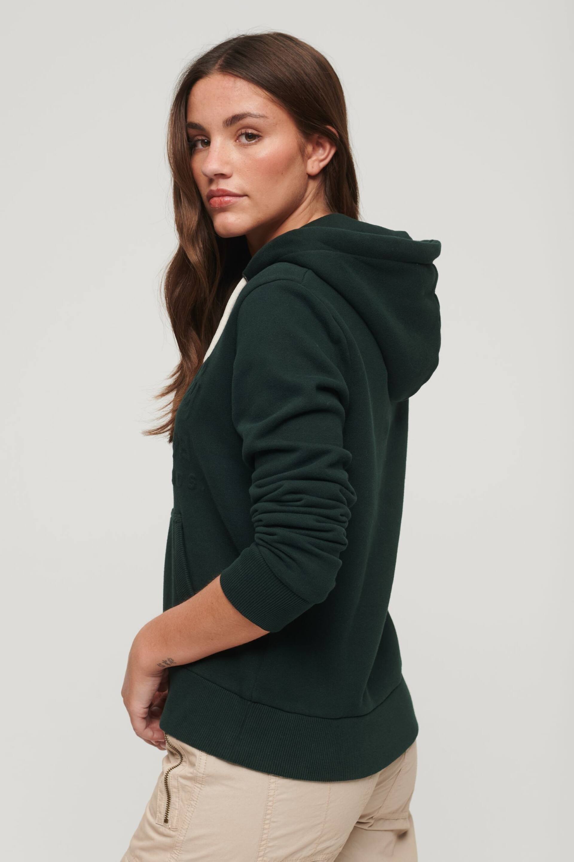 Superdry Green Embossed Vintage Logo Hoodie - Image 3 of 6