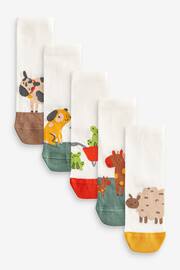White Farm Animals Cotton Rich Trainers Socks 5 Pack - Image 1 of 6