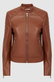 Reiss Tan Adelaide Leather Collarless Quilted Jacket - Image 2 of 5