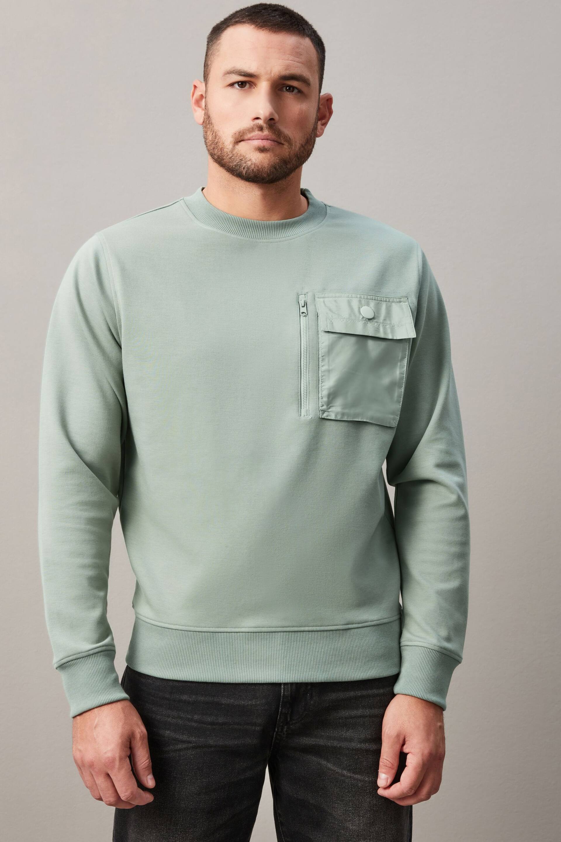 Sage Green Utility Crew Sweatshirt - Image 1 of 8