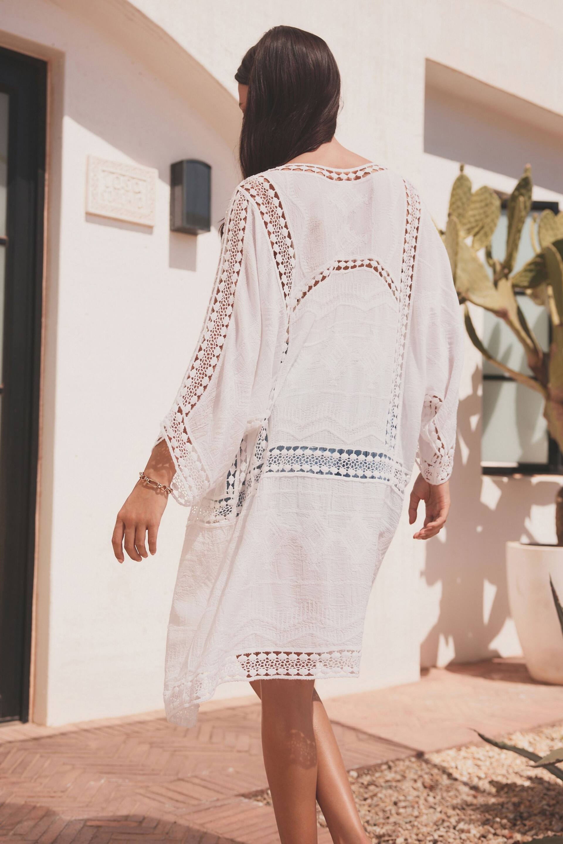 White Crochet Longline Kimono Cover-Up - Image 2 of 6