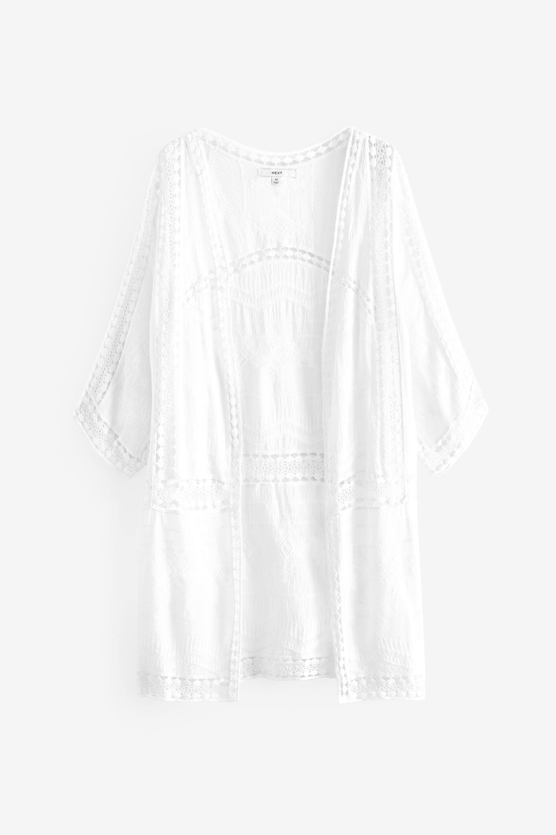 White Crochet Longline Kimono Cover-Up - Image 5 of 6