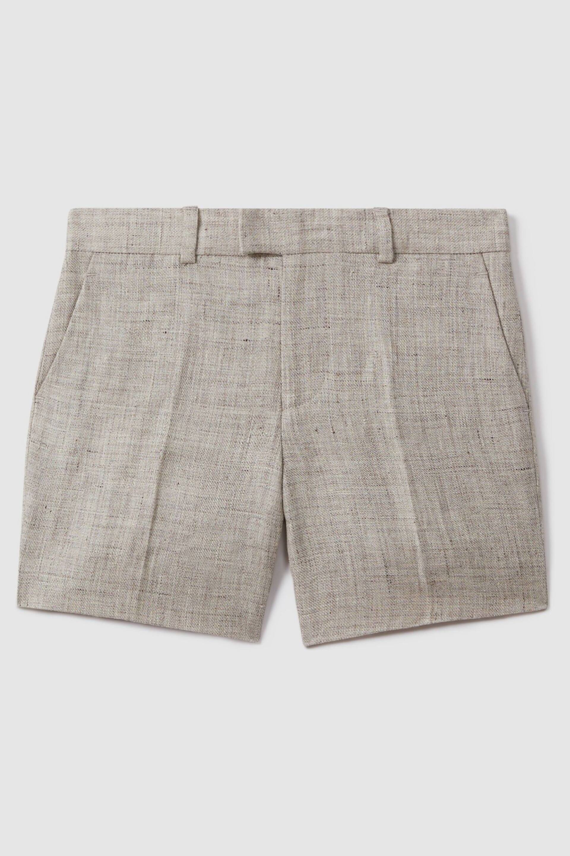 Reiss Oatmeal Auto Senior Tailored Linen Side Adjuster Shorts - Image 2 of 4