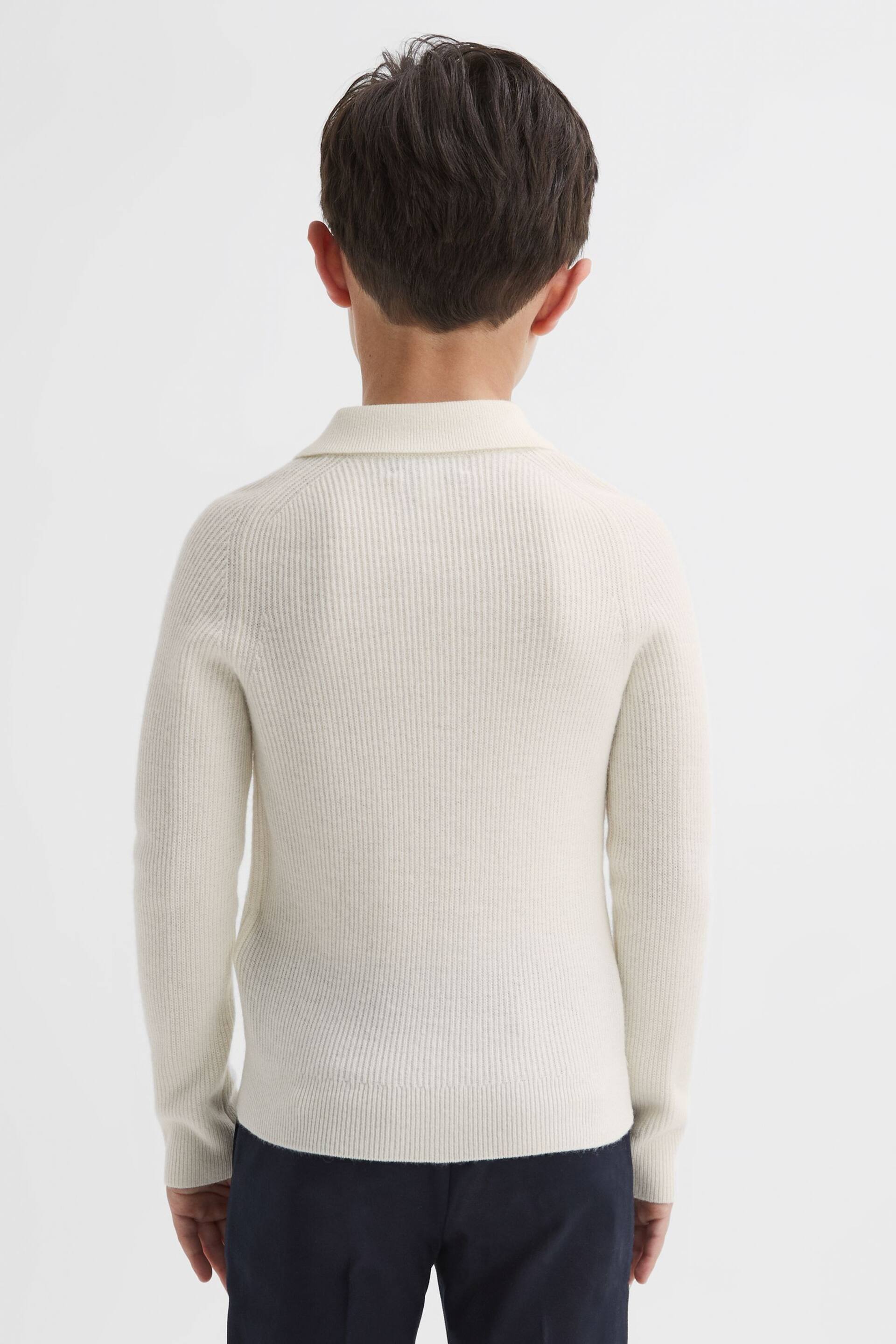 Reiss Ecru Holms Senior Merino Wool Polo Shirt - Image 5 of 6