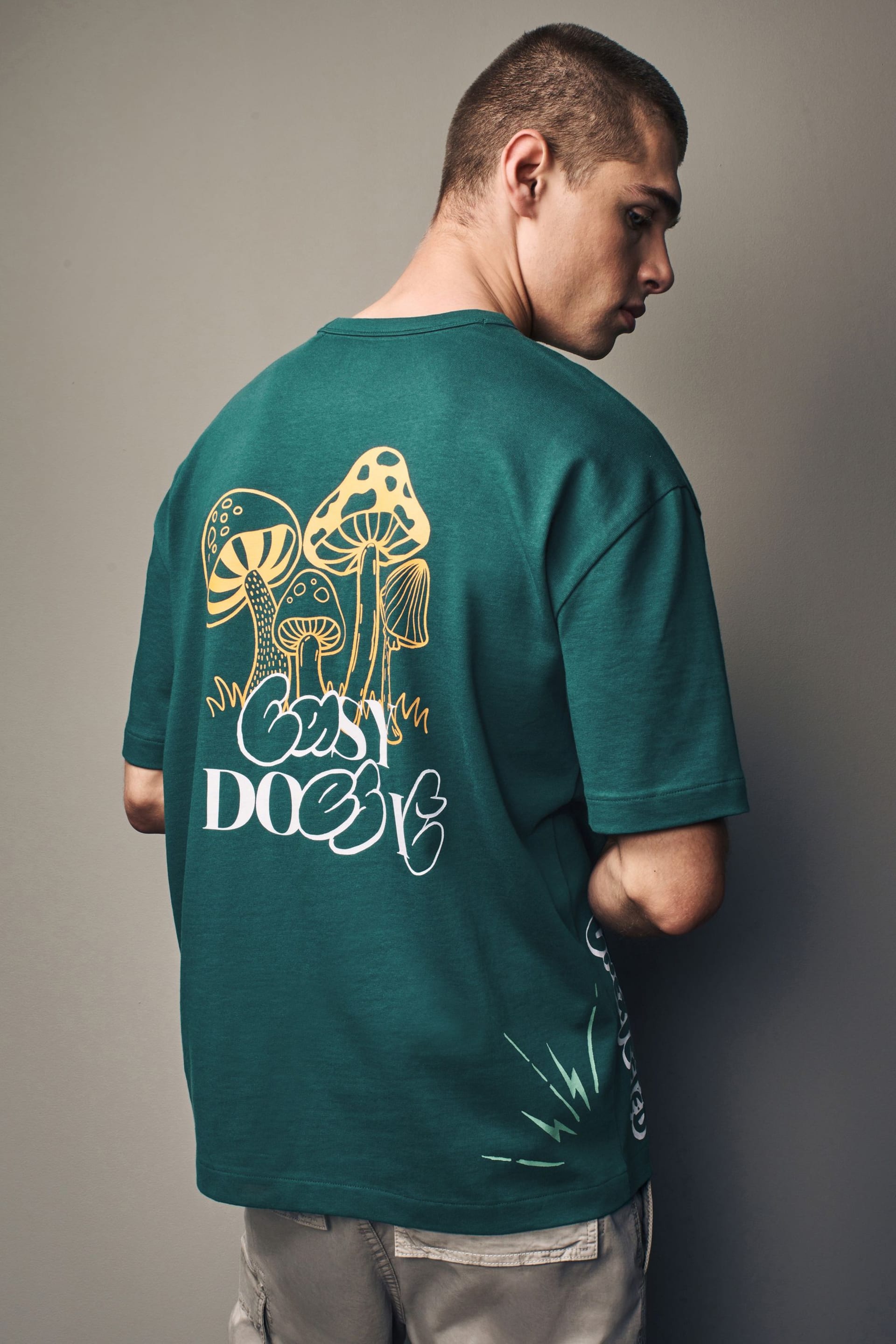 Green Mushroom Relaxed Fit Floral Nature Graphic T-Shirt - Image 1 of 6