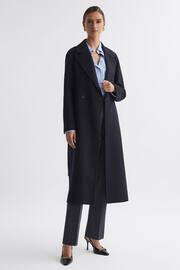 Reiss Navy Lucia Long Wool Blend Blindseam Coat - Image 1 of 5