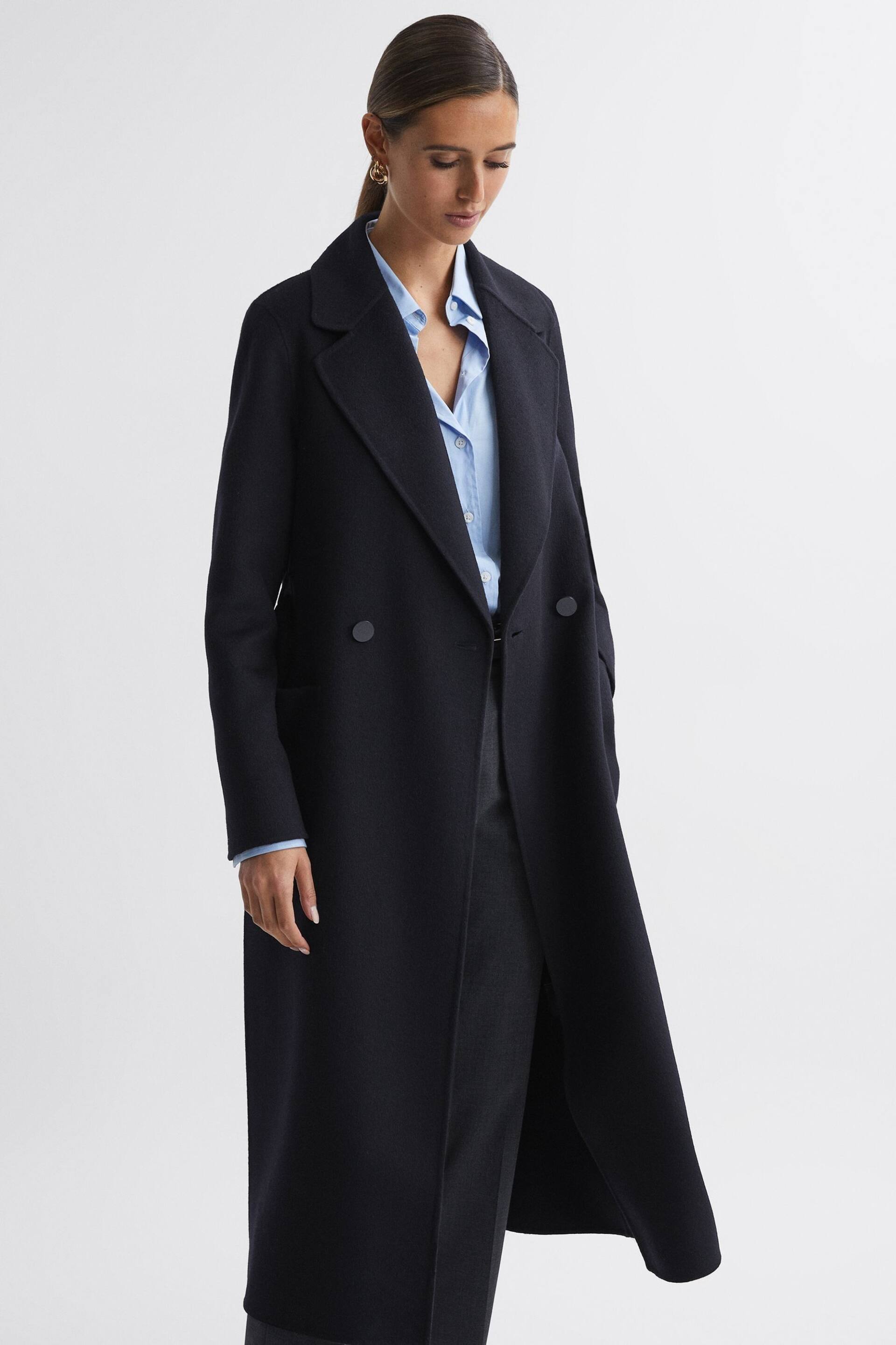 Reiss Navy Lucia Long Wool Blend Blindseam Coat - Image 3 of 5