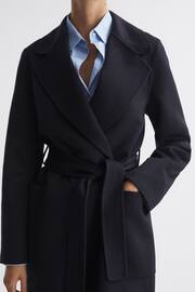 Reiss Navy Lucia Long Wool Blend Blindseam Coat - Image 4 of 5