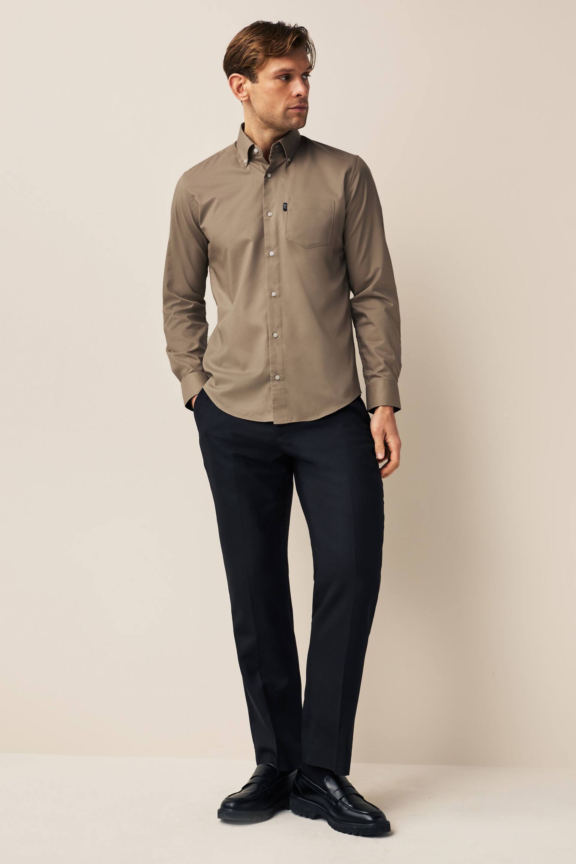 Neutral Brown Regular Fit Easy Iron Button Down Oxford Shirt - Image 2 of 9
