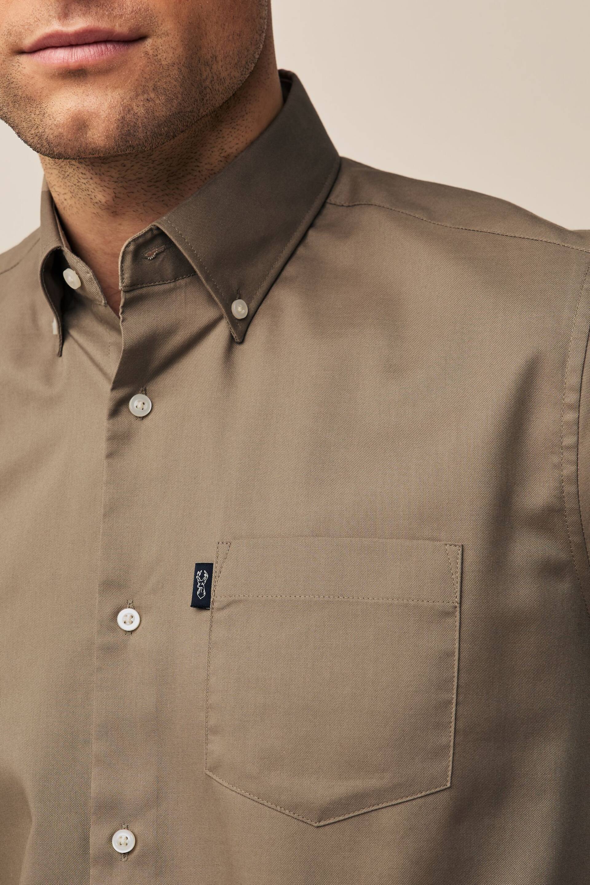 Neutral Brown Regular Fit Easy Iron Button Down Oxford Shirt - Image 5 of 9
