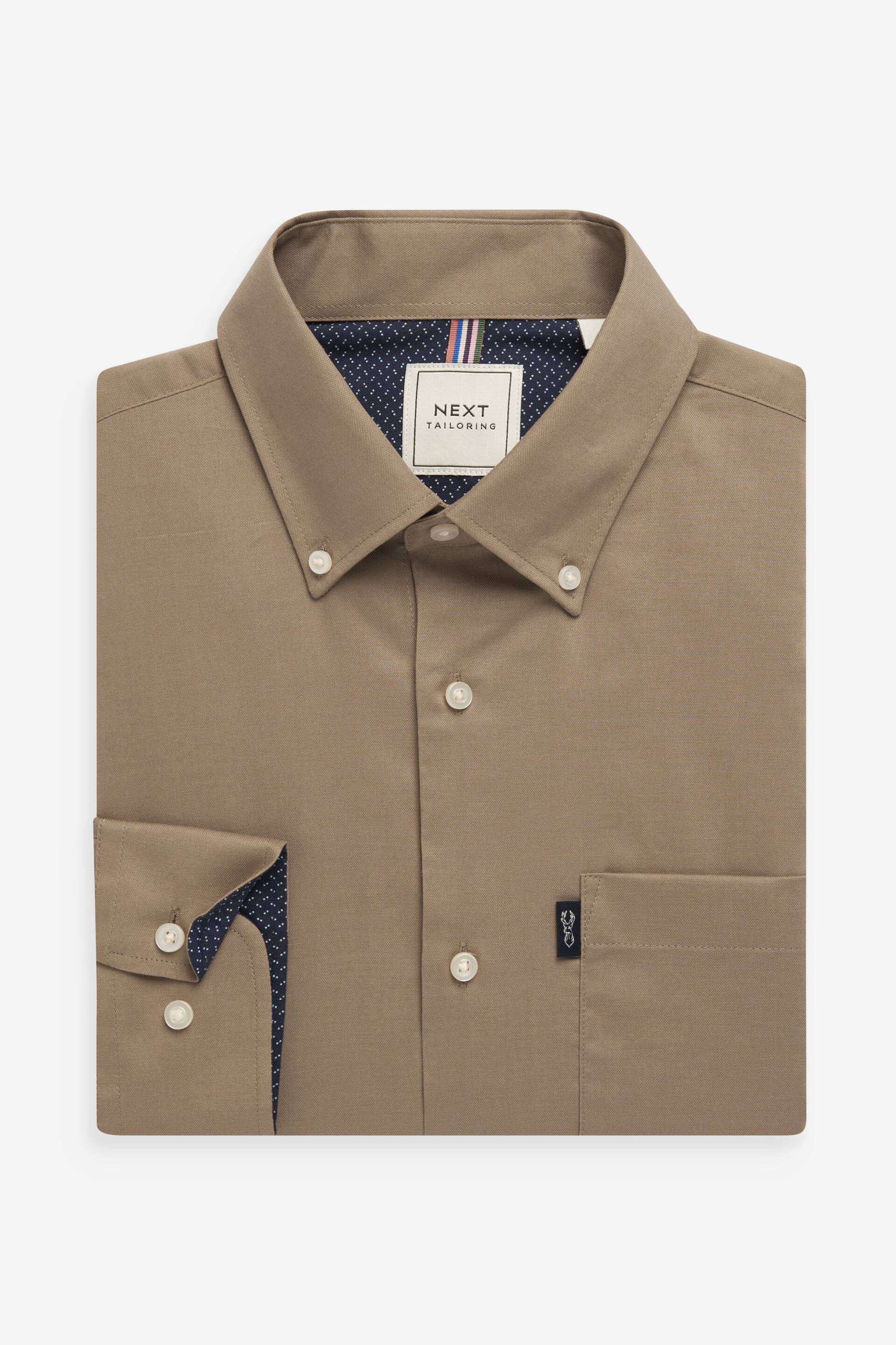 Neutral Brown Regular Fit Easy Iron Button Down Oxford Shirt - Image 7 of 9