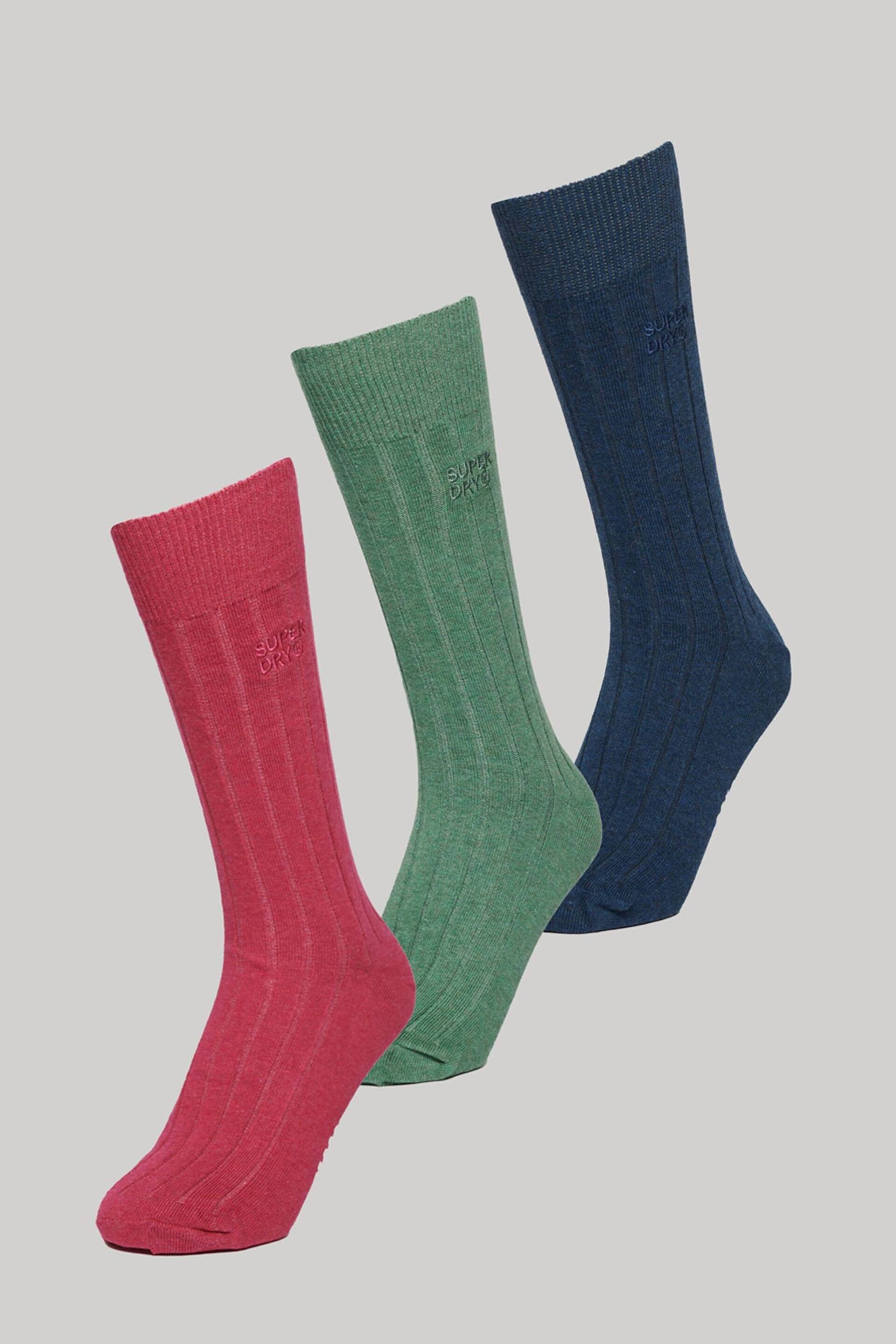 Superdry Blue Organic Cotton Unisex Core Rib Crew Socks 3 Pack - Image 1 of 5