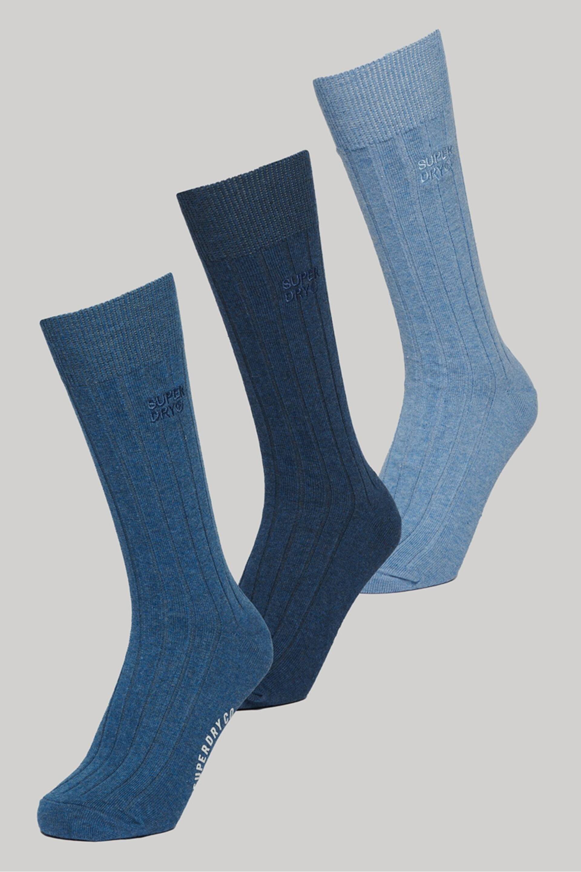 Superdry Light Blue Organic Cotton Unisex Core Rib Crew Socks 3 Pack - Image 1 of 5