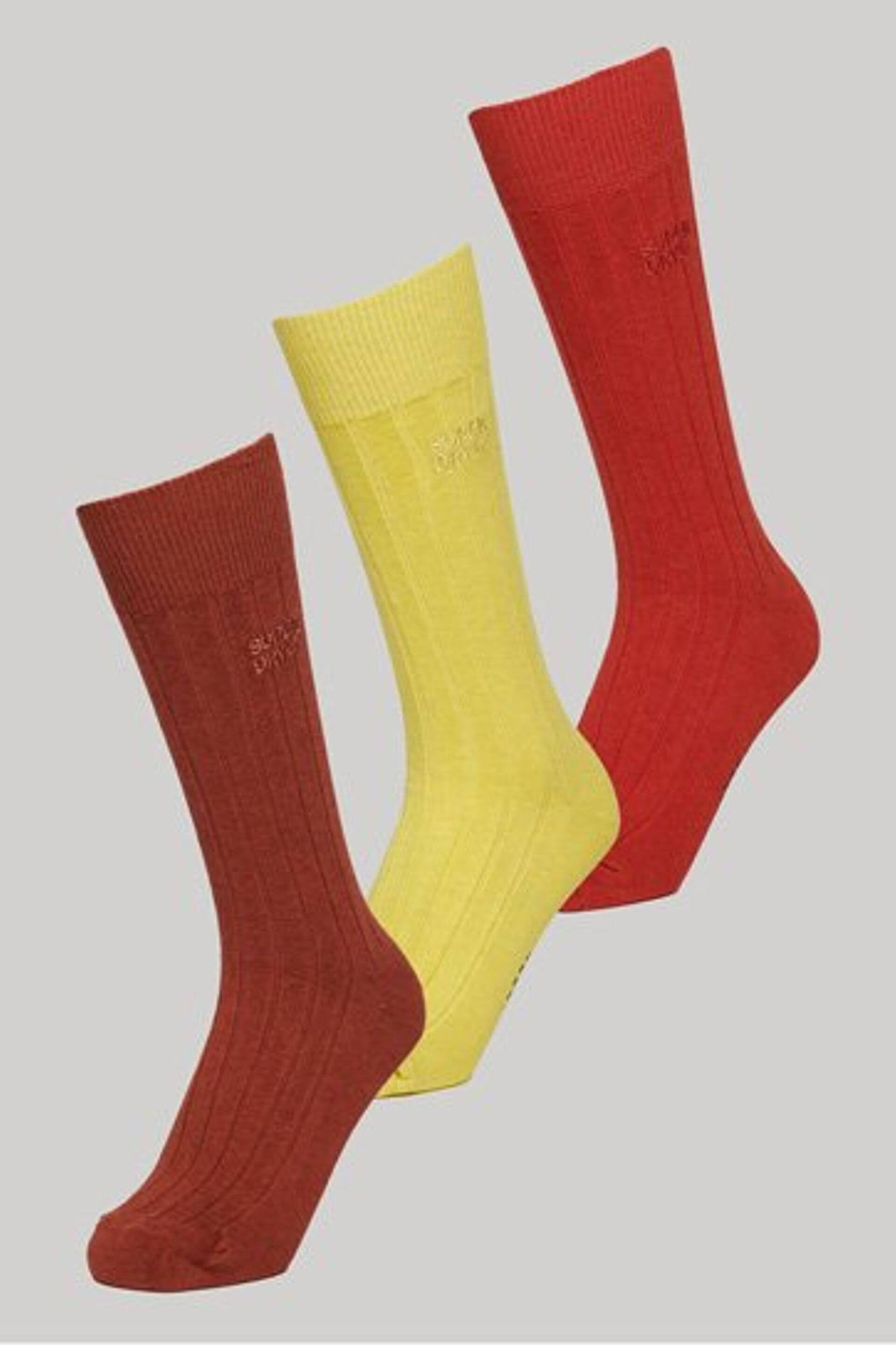 Superdry Red Organic Cotton Unisex Core Rib Crew Socks 3 Pack - Image 1 of 5