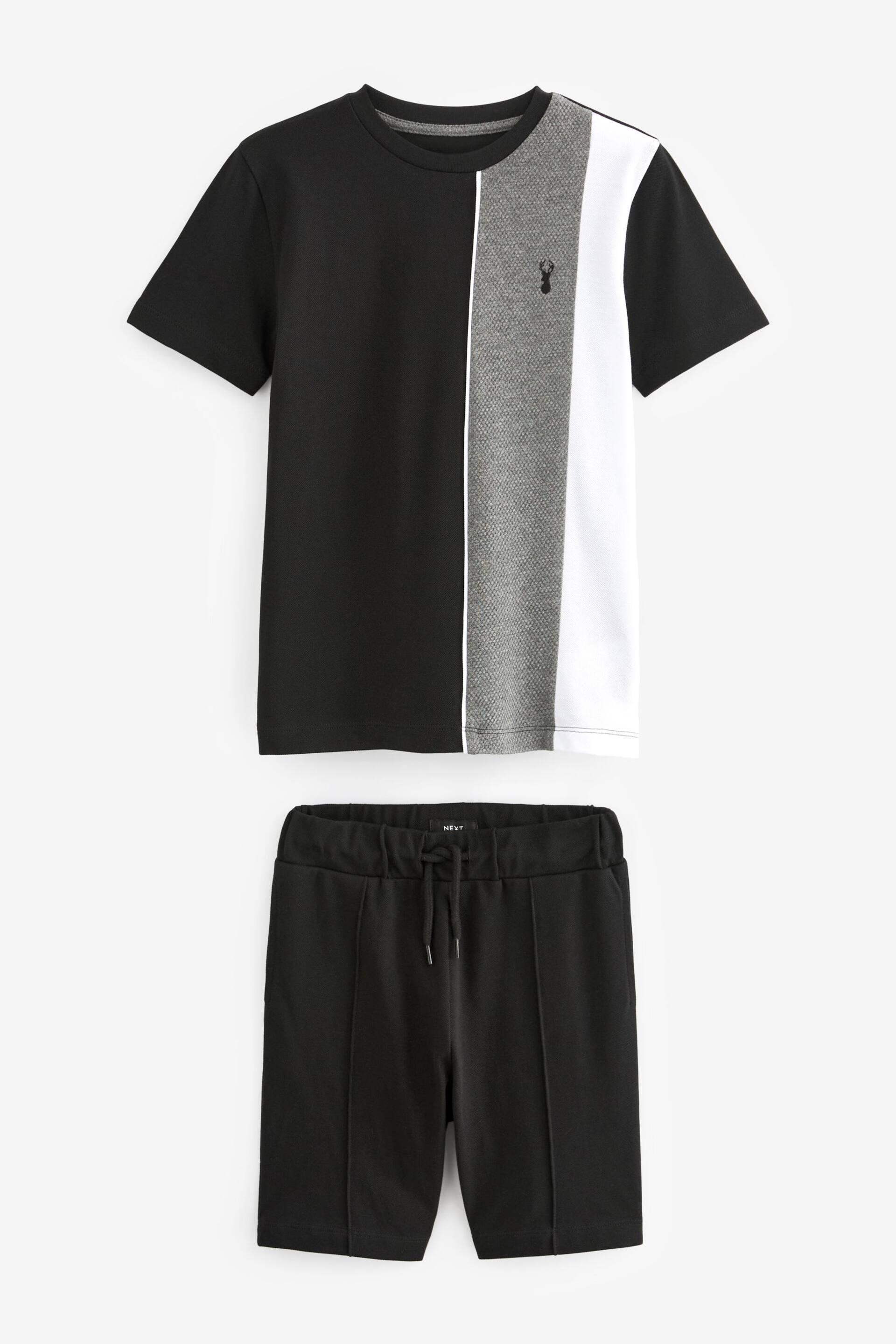 Black/Grey Colourblock T-Shirt And Shorts Set (3-16yrs) - Image 1 of 2
