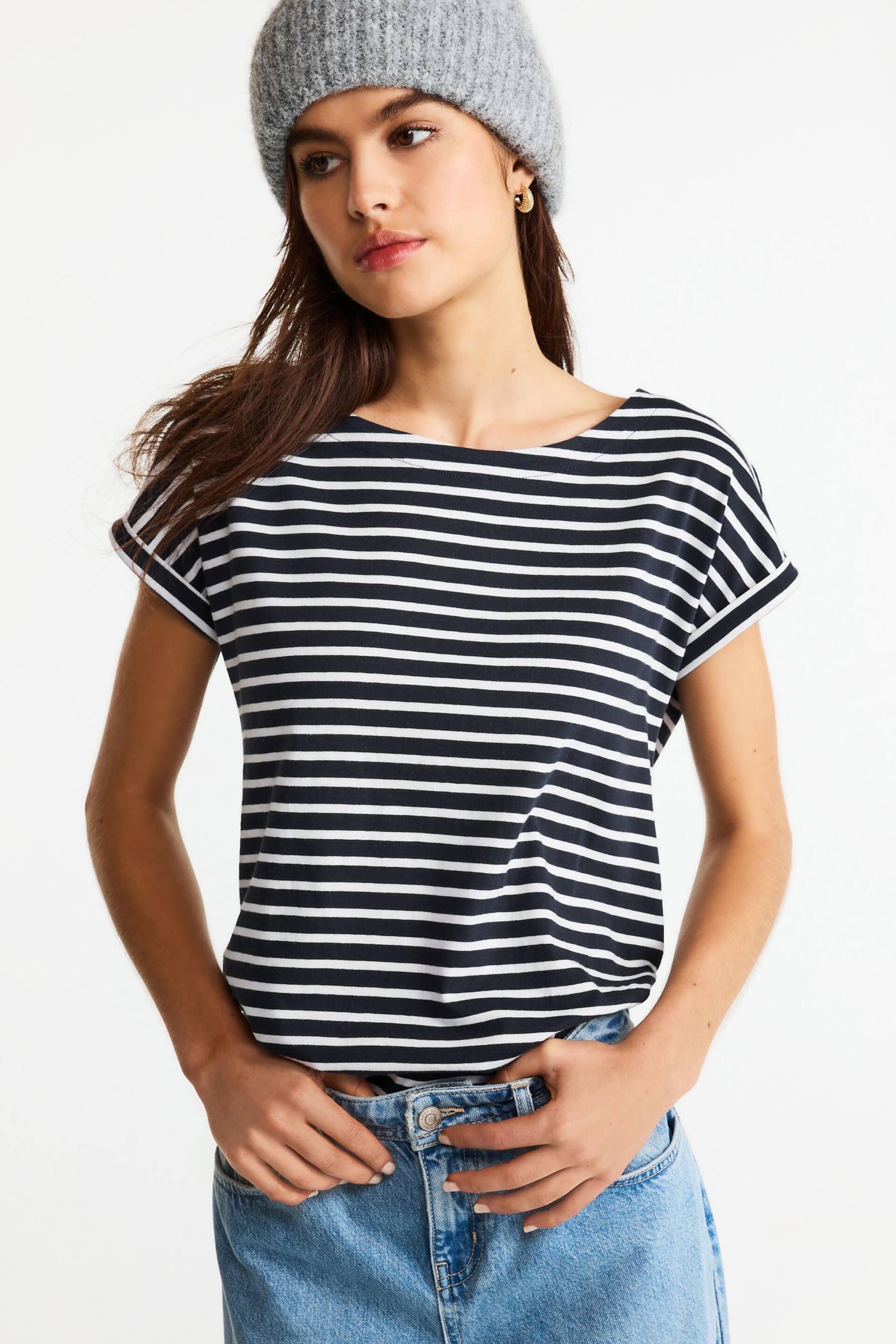 Navy Stripe Round Neck Cap Sleeve T-Shirt - Image 1 of 6