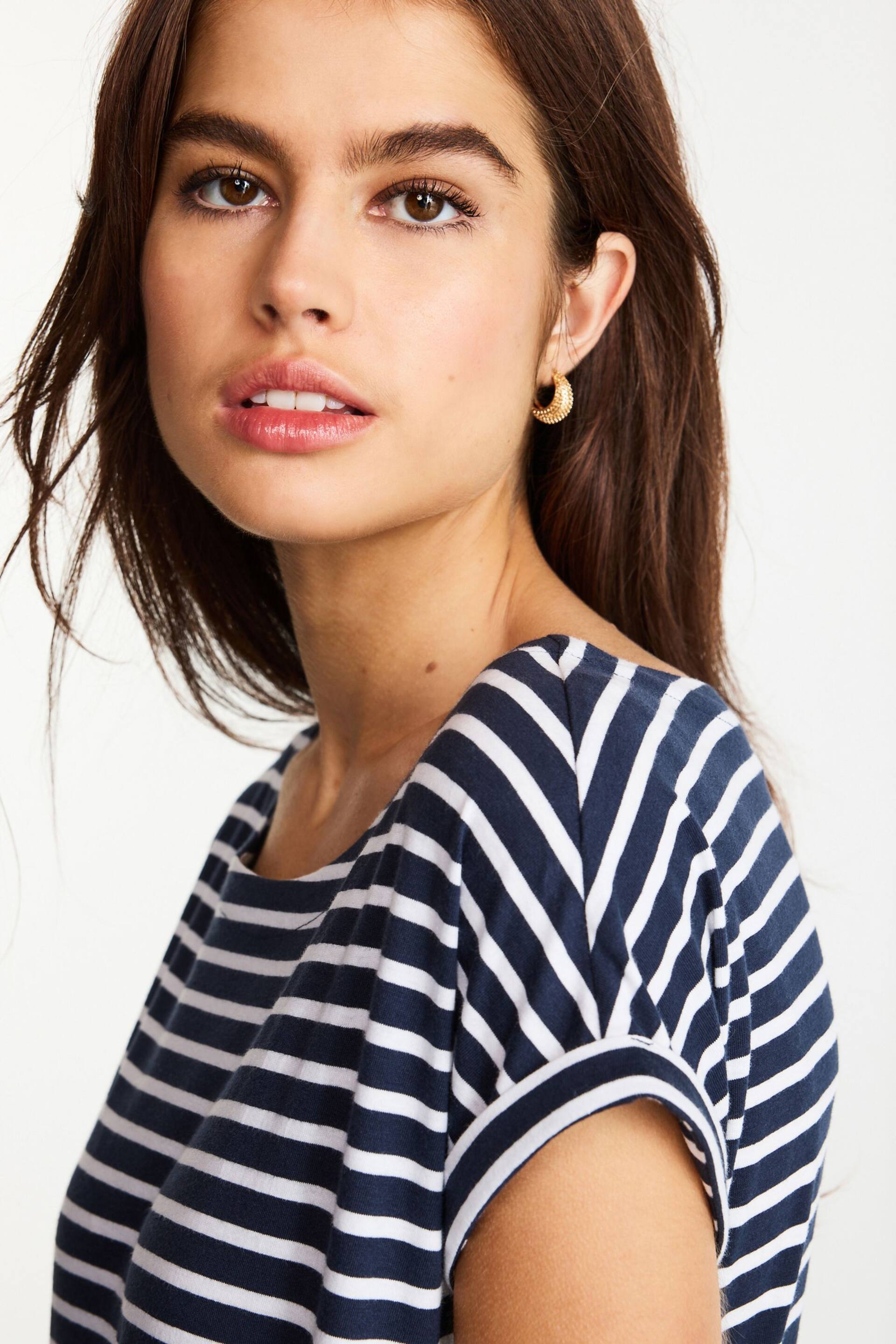 Navy Stripe Round Neck Cap Sleeve T-Shirt - Image 4 of 6