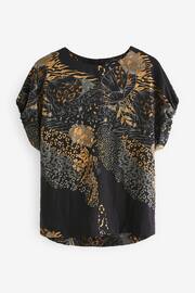 Black Animal Print Gathered Short Sleeve Textured Boxy T-Shirt - Image 5 of 6