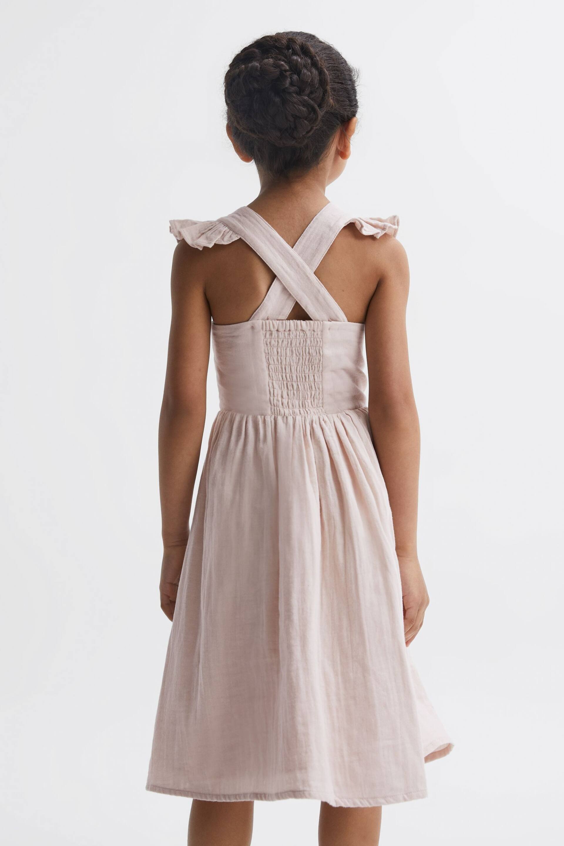 Reiss Pink Cerys Junior Cotton Cross Back Dress - Image 5 of 6