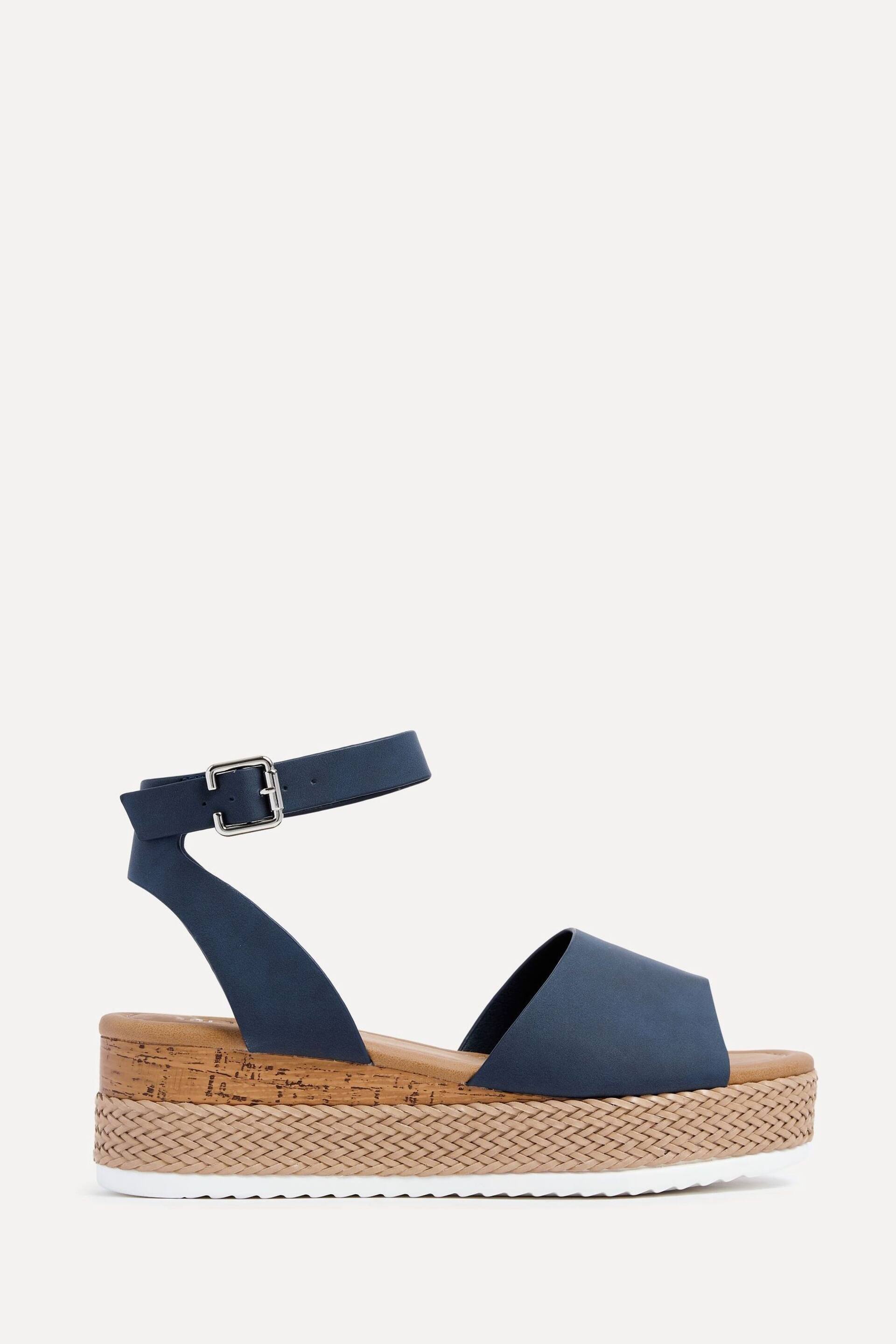 Linzi Blue Wide Fit Shore Wedges With Cork Detail And Ankle Strap - Image 2 of 5