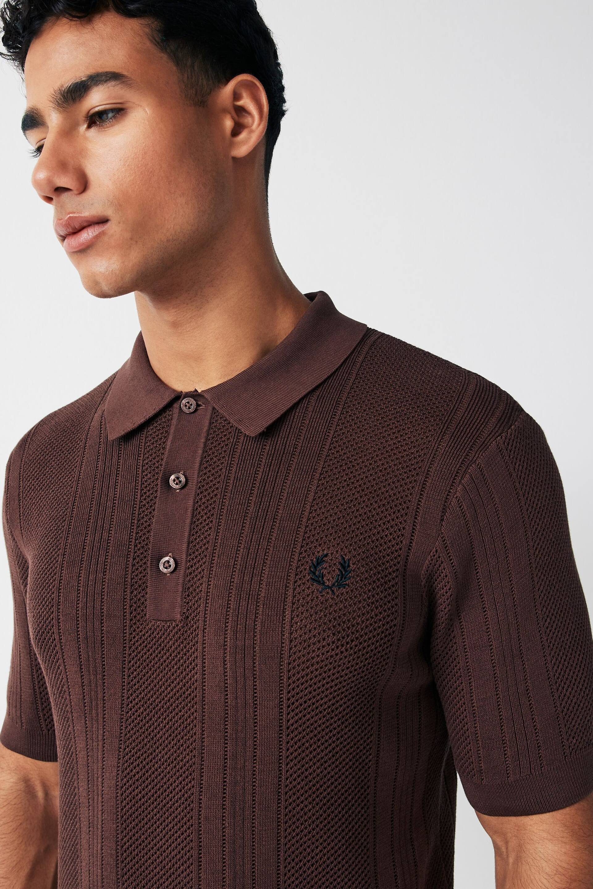 Fred Perry Brick Crochet Knitted Polo Shirt - Image 1 of 3