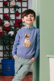 Trotters London Pale Blue Marl Bruce Bulldog Jumper - Image 1 of 4