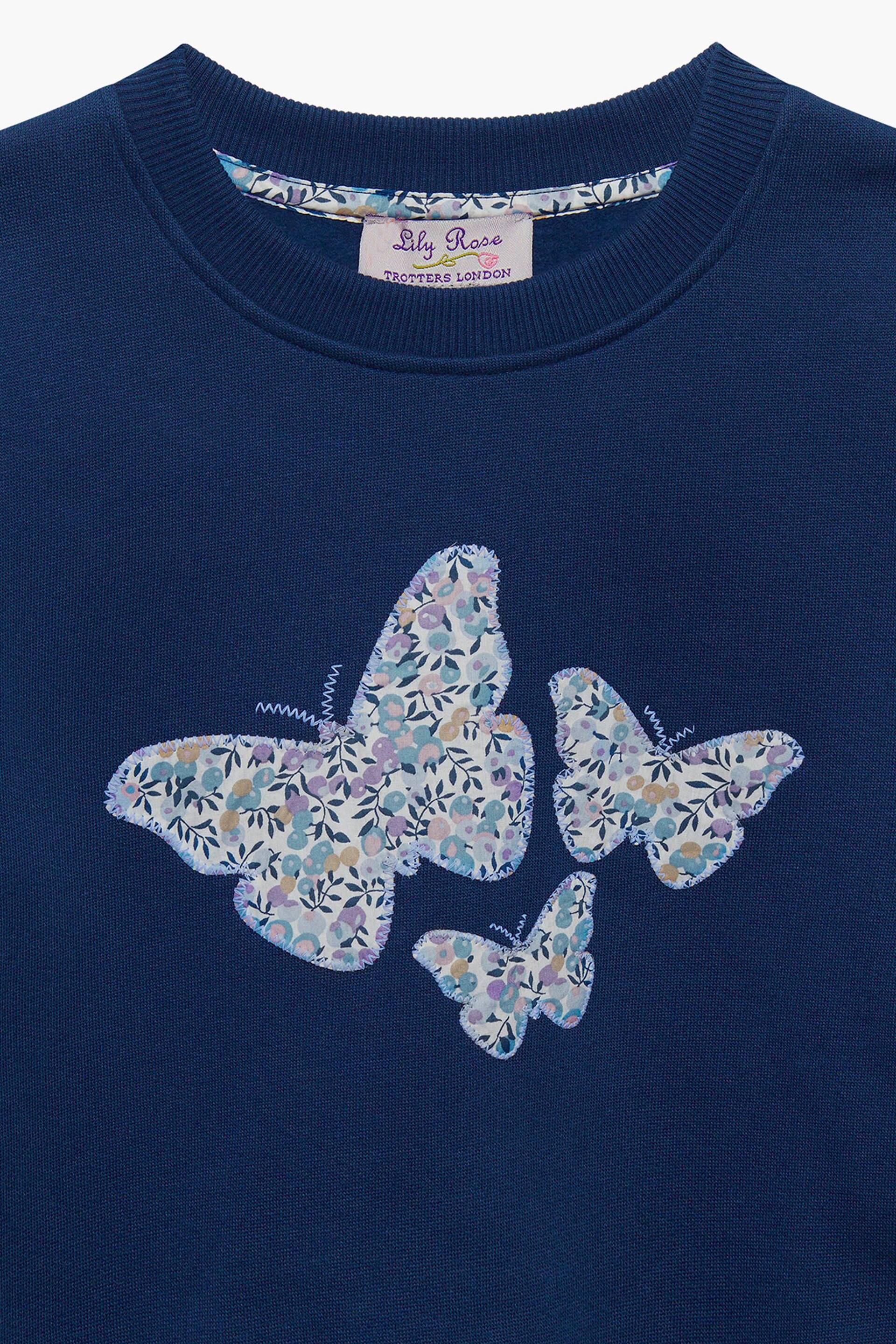 Trotters London Liberty Print Blue Wiltshire Butterfly Cotton Sweatshirt - Image 4 of 4