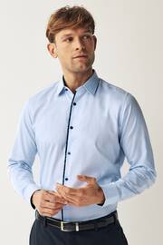 Blue Slim Fit Trimmed Formal Shirt - Image 1 of 7