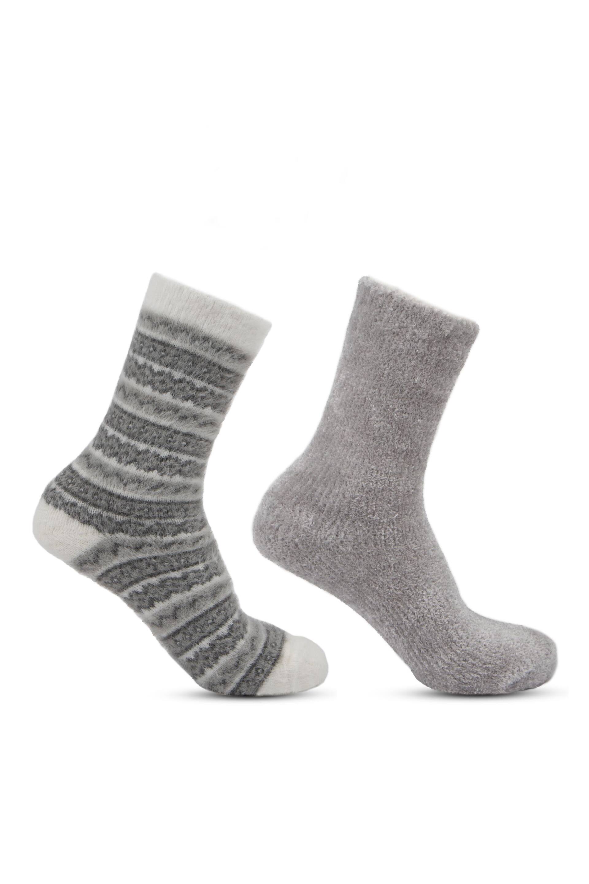 Totes Fairisle/Grey Ladies Fair Isle Chenille Bed Socks Pack Of 2 - Image 1 of 5