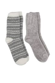 Totes Fairisle/Grey Ladies Fair Isle Chenille Bed Socks Pack Of 2 - Image 2 of 5