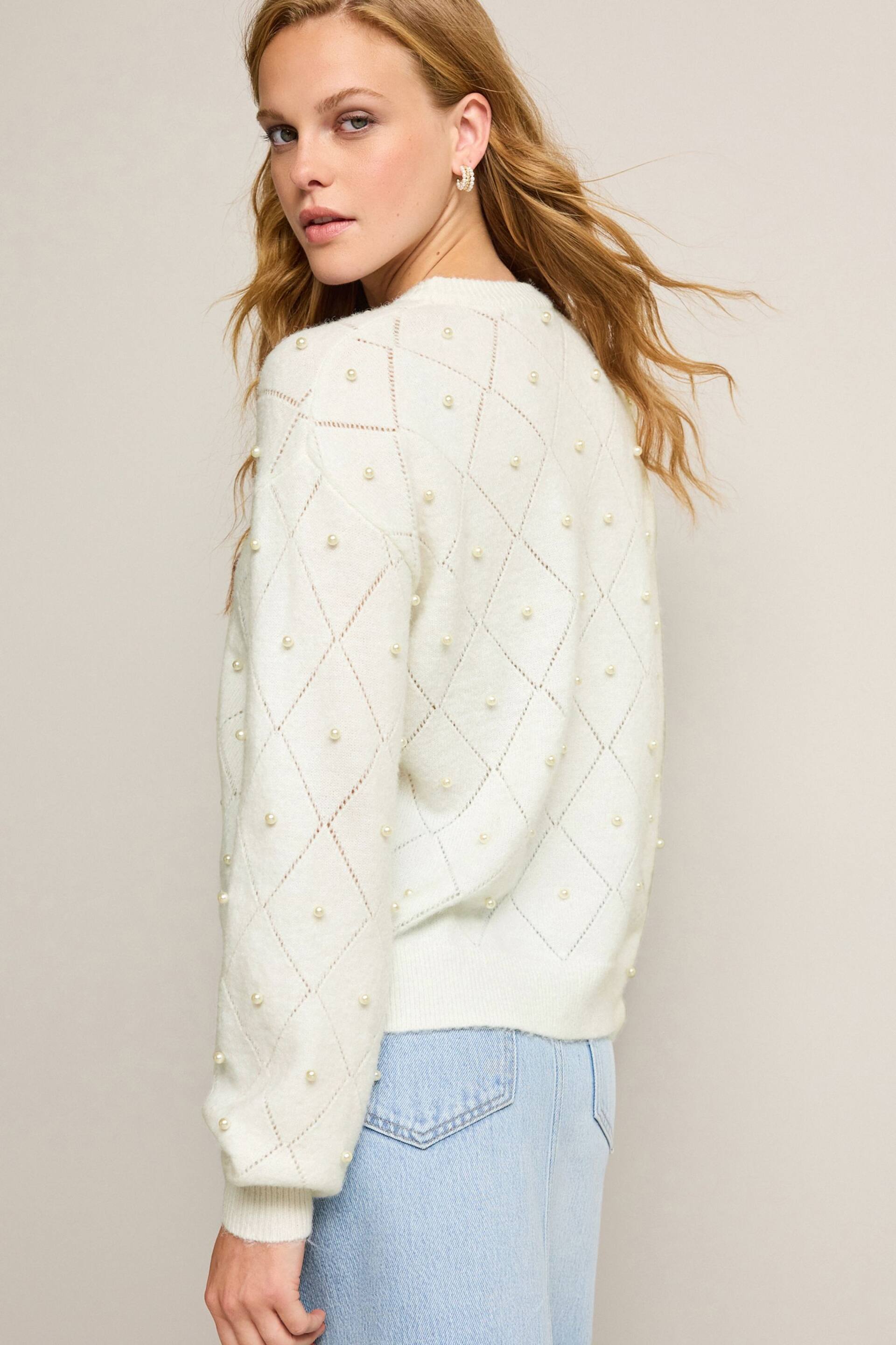 Ecru White Pearl Embellished Jumper - Image 4 of 7